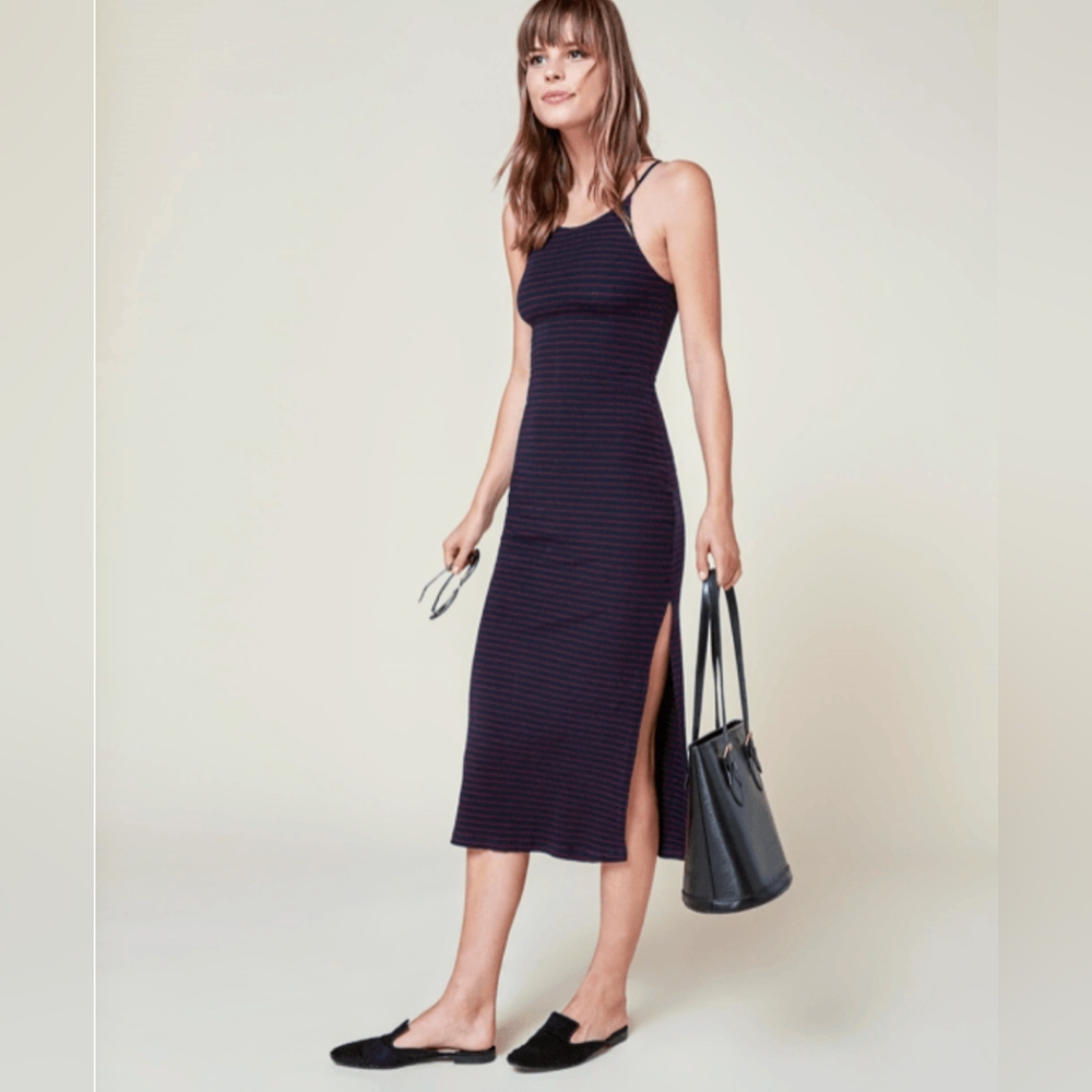 Reformation | Navy + Cherry Stripe Knit Sterling Dress